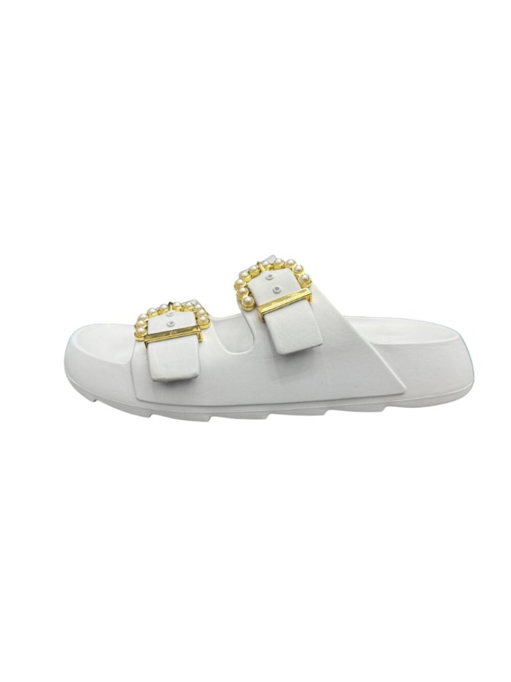 Stuart Weitzman Pearl Buckle Slide Sandals Women's In White, Size 7B WORN ONCE - Picture 5 of 9